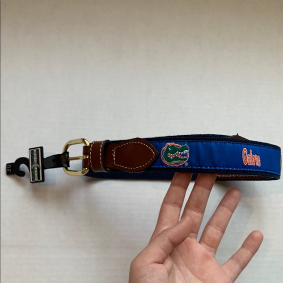 University of Florida Gators Woven Ribbon on Cotton Web Men's Leather Belt Sz 30 - Picture 3 of 5